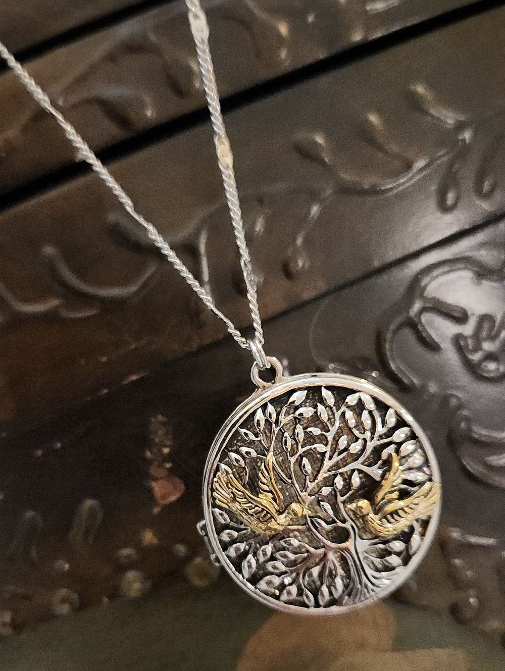 Two-Tone Tree of Life Locket Necklace - Gold & Silver - Picture 8 of 8